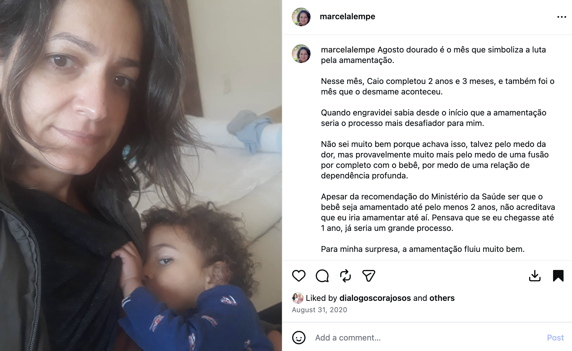 Relato de Marcela Lempé sobre o desmame