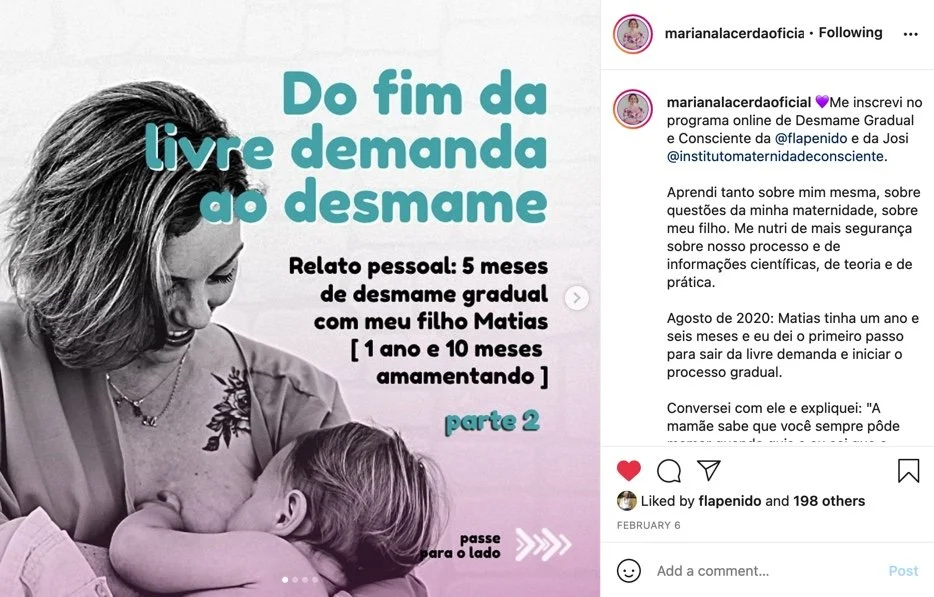 Relato de Mariana Lacerda sobre o desmame